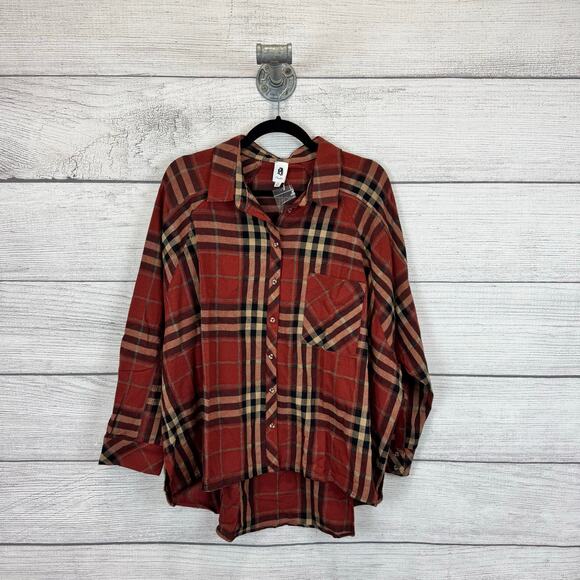 Flawless Plus Size Orange Rust Plaid Button Up Flannel Top Size 1XL - Picture 1 of 9